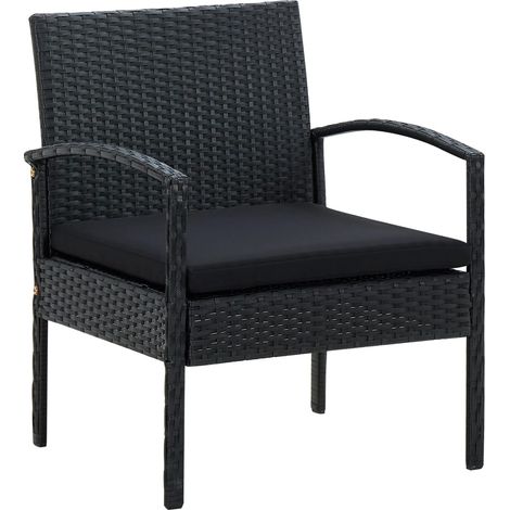 Gartenstuhl mit Kissen Poly Rattan Schwarz