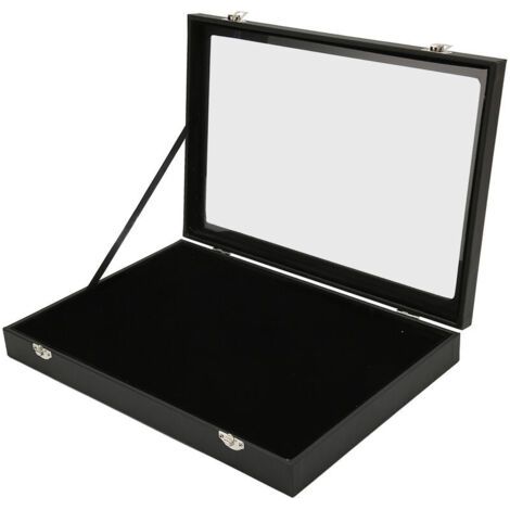 Vitrine à épingles Bote d'ombre à épingles anti-poussière transparente pour médaille militaire Collection de badges à épingles en cuir PU noir, 35x24x5cm / 13.8x9.4x2.0in (1/5)