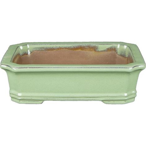 Vaso per bonsai rettangolare in gres smaltato verde 19,5x13x5,5 cm - YP48P