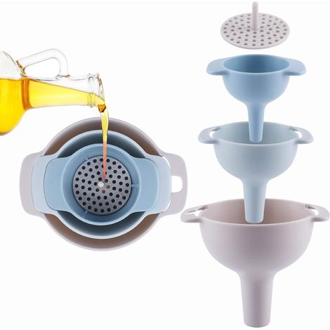Entonnoir Cuisine - Entonnoir en PP Alimentaire avec Filtre - Pour Huile Lait Jus Poudres Épices - Lot de 3 Tailles + 1 Filtre (1/5)