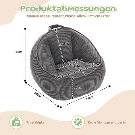 Sitzsack moelleux peluche enfant, pouf confortable salle de jeux, coin lecture, petit salon cosy et chambre cocooning, garçon et fille, petit, gris clair (1/5)