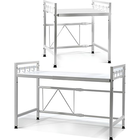 Mensola allungaile da 40 a 65 cm mini tavolino bianco salvaspazio con 8 ganci per appendere utensili e piedini di livellamento arredo casa cucina (1/5)