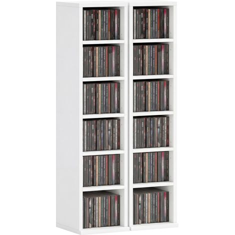 Lot de 2 tours de rangement pour 204 CD Blu-ray avec étagères réglables, organiseur de bibliothèque, blanc (1/5)