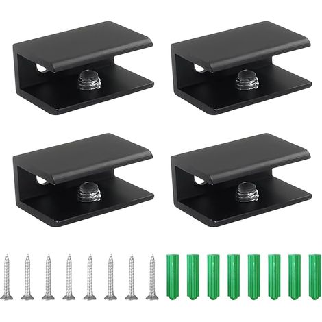 4 Pièces Pince Verre Réglables, Pince à Verre en Alliage d'Aluminium Noir, avec Trous Pré-percés, pour 5-8 mm d'Épaisseur (1/5)