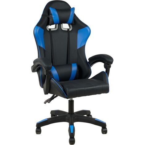 Sedia Gaming Professionale SimilPelle Reclinabile Con Braccioli Poltrona Ufficio Regolabile in Altezza Pistone Gas,Cuscino Poggiatesta E Lombare Gamer Blu (1/5)