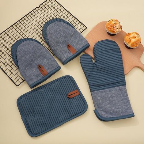Hochwertiges Topflappen-Set (4-teilig)  Hitzebeständig bis 250 °C, rutschfest, abwaschbar  Stilvoll für Küche, Backen & Grillen (1/5)