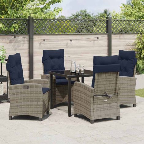 vidaXL Garten Essgruppe mit Kissen 5 pcs Grau Poly-Rattan (1/5)