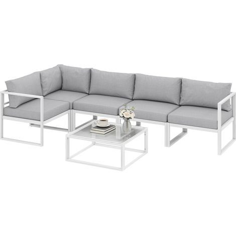 Outsunny 5 Seater Aluminium Garden Furniture Set w/ Table, Light Grey