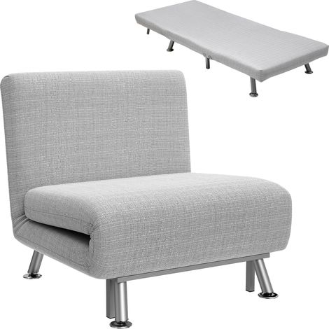 Single Sofa Bed, 1 Person Sleeper Foldable Lounge with Pillow, Light Grey