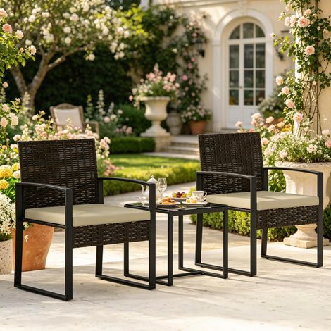 Petit ensemble de mobilier de jardin, ensemble de conversation pour terrasse extérieure, sièges de bistro, ensemble de mobilier de salle à manger (comprenant uniquement 1 table et 2 chaises) (1/4)