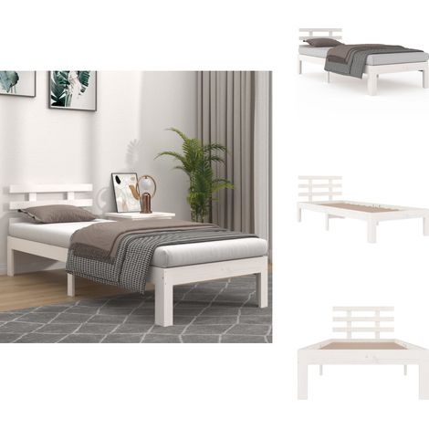 Massivholzbett Weiß 100x200 cm - Holzbett - Massivholzbette - Kiefernbett - Weißes Bett - Singlebett (1/5)