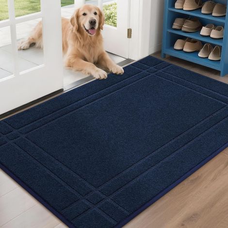 Tapis Anti-Salissures pour Intérieur 80x120 cm, Tapis de Sol Antidérapant Lavable en Machine, Tapis de Bienvenue, Tapis de Sol pour Chien, Entrée, Porte d'Entrée et Couloir, Bleu Marine (1/5)