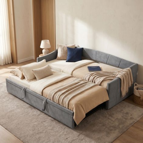 Divano letto estraibile 90x200/180x200 cm, Letto matrimoniale, Velluto, Grigio (1/5)