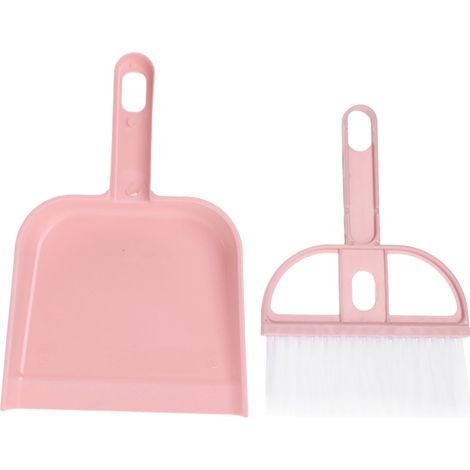 Ensemble de 2 pièces : petit balai et pelle à poussière multifonctionnels en plastique rose. (1/5)