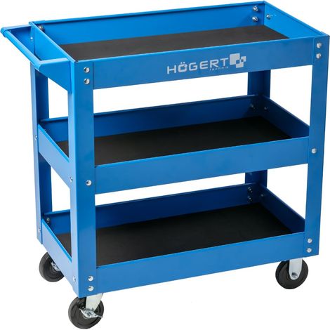 Högert Technik - Carrello da officina a 3 ripiani Portata: 110 kg con 4 ruote in PCV 3 livelli con una superficie di 730 x 384 x 80 mm Armadi per attrezzi (1/5)