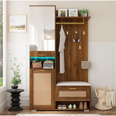 mobile contenitore 110x38x190 specchio LED noce dorato OKMYHOME (1/5)