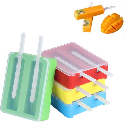 Moule à glace en silicone à 2 grilles, outil de fabrication DIY avec couvercle et bâtonnets de glace (1/5)