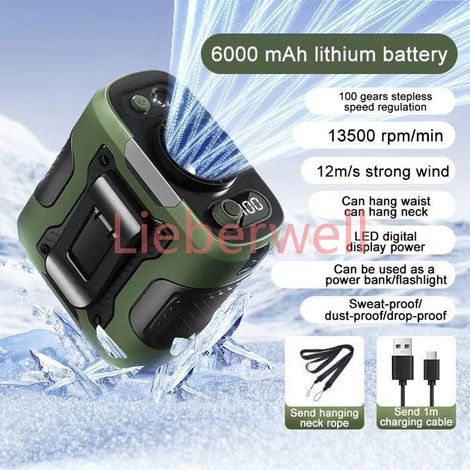 Ventilateur de Taille Portable 6000mAh – Haute Vitesse & Puissant – Ventilateur Tour de Cou pour Extérieur, Sport & Running (1/5)