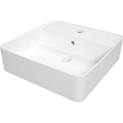 Lavabo carré en céramique à poser avec base pour robinet blanc 42x42 cm - Stret