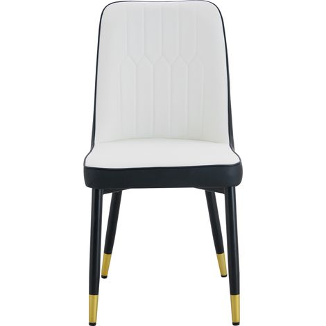 ELVMI Set di 2 Sedie da Pranzo con Schienale e Gambe in Metallo, Ecopelle, Bianco e Nero (1/5)