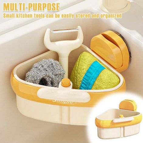 Passoire Évier - Panier Vaisselle Suspendu Avec Ventouse - Pour Égouttage Fruits Légumes Éponges - Jaune - 1 Pièce (1/5)