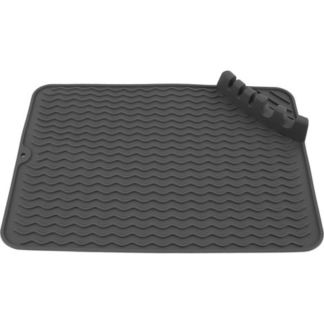 Tapis de séchage vaisselle en silicone antidérapant, résistant à la chaleur, support avec fentes fixes pour couverts, idéal pour plan de travail, évier et réfrigérateur (1/5)