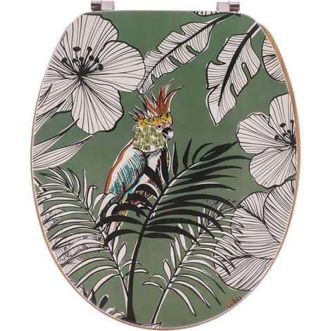 Sedile per wc in mdf da 18 pollici con rivestimento stampato e sedile in bambù con chiusure in acciaio inox - jungle fever khaki - Tendance