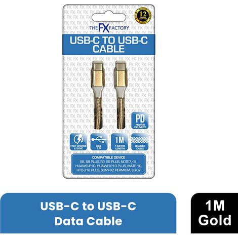 FX Braided USB-C to USB-C Data Cable, 1m, Gold (1/5)