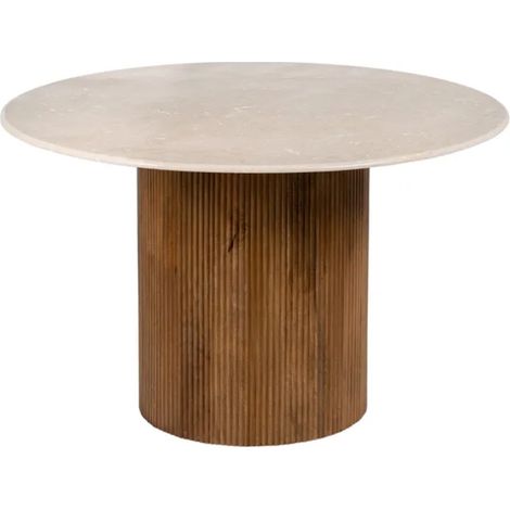 Table à manger ronde 120 cm marbre crème et base nervurée CORTINA