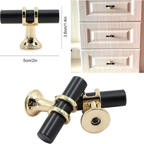 Lot de 6 boutons de meubles noirs en forme de T, boutons de placard modernes à un trou (1/5)
