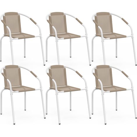 Set di 6 sedie da giardino impilabili THELMA in metallo e textilene, bianco e beige