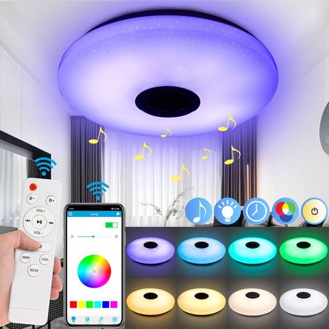 Plafonnier musical LED 28W RGBW à intensité variable avec haut-parleur Bluetooth, contrôle par application et télécommande (1/5)