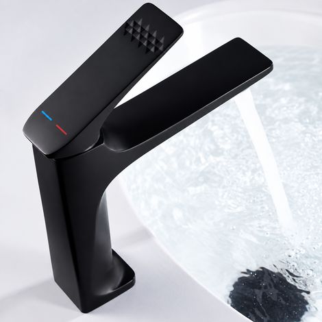Mitigeur lavabo salle de bain laiton eau chaude froide noir diamant luxe léger sans tuyaux 29,5 × 22 × 6 cm 1,55 kg – Livraison gratuite (1/2)