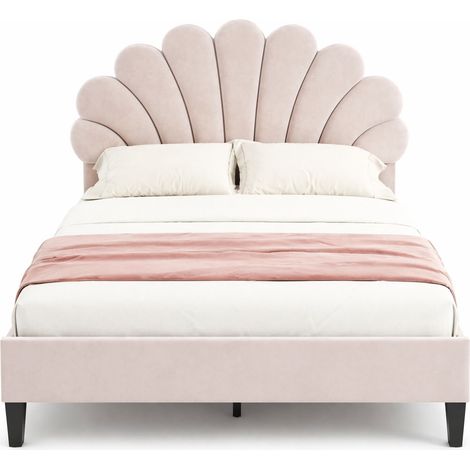 Polsterbett 140×200 cm, Doppelbett mit Blumenförmigem Kopfteil, ohne Matratze, Beige (1/4)