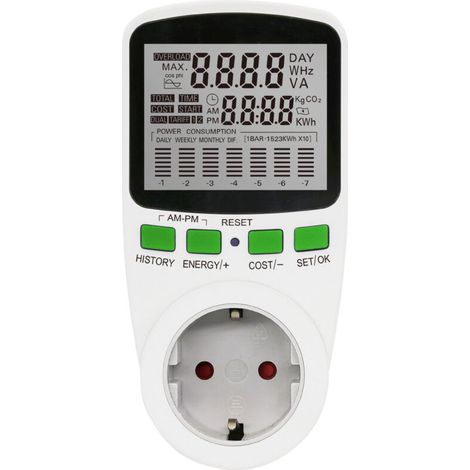 Prise Compteur d'Énergie Avancé Type F -Précision ±2%,Écran LCD Multifonction, Mesure Consommation 3680W 16A (1/5)