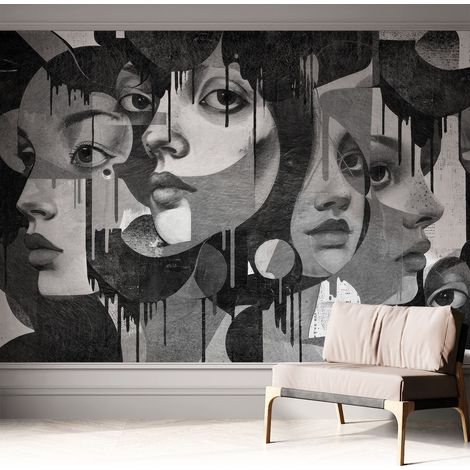 Papier peint adhésif avec colle pour décoration moderne de salon chambre à coucher cuisine et bureau Facile Visages féminins 312x219 cm (1/5)