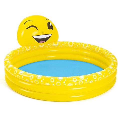 Piscina gonfiabile per bambini fuoriterra con faccina emoji smile da giardino mare spiaggia con spruzzatore (1/5)