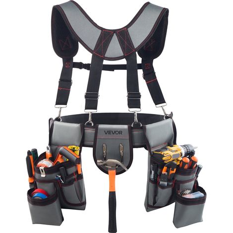 Ceinture Porte Outil Bretelles 22 Poches Ceinture à Outils Tour de Taille Ajustable 81-173 cm Sacoche Charpentier Sac à Outils Amovible pour Électricien Construction Homme Chantier Bricolage (1/5)