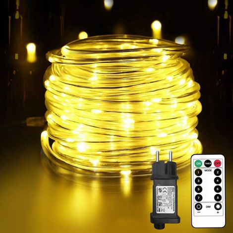 Guirlande Lumineuse Exterieure, 10m 100 LEDs Guirlande lumineuse LED à Pile, Étanche IP65, 8 Modes avec Télécommande Idéale pour le Balcon, Chambres, Noël Décoration (Blanc Chaud)