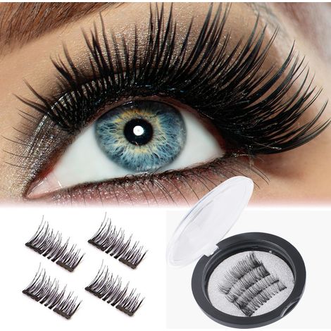 Kit de faux cils magnétiques, cils magnétiques denses, faux cils souples 3D réutilisables sans colle, couvrant toute la paupière pour un look naturel (noir, 4 pièces) (1/5)