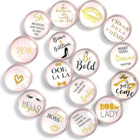 Lot de 16 aimants pour réfrigérateur avec inscriptions roses en anglais - Verre de cristal - Pour maison, armoires de bureau, tableaux, photos - Superbes aimants décoratifs (1/5)