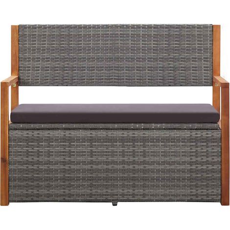 vidaXL Banco de almacenaje ratán sintético madera acacia gris 115 cm (1/2)