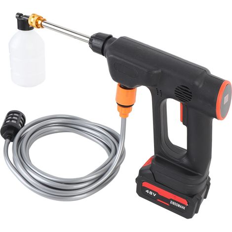 Pistolet nettoyeur haute pression sans fil à batterie, 900 PSI, portable, avec 2 batteries 21,8 Ah, buse 6 en 1 pour le nettoyage des sols de voiture, prise UE. (1/5)