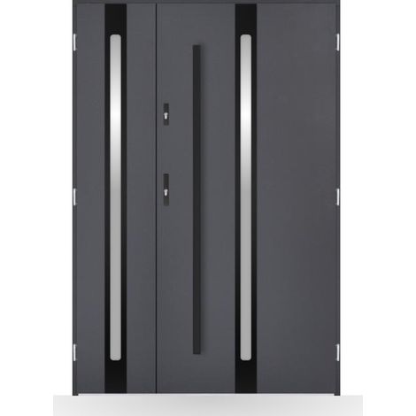 Porte d'entrée double Gaïa - 130-140-150x208cm - Couleur: Anthracite - Poussant: Droit - Dimensions: 80x40 cm (1/2)