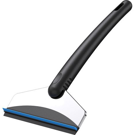 Piccolo raschietto in acciaio inossidabile nero per rimuovere neve e ghiaccio, strumento per la pulizia e lo sbrinamento del parabrezza (Colore: Nero - 14  25 cm) (1/5)