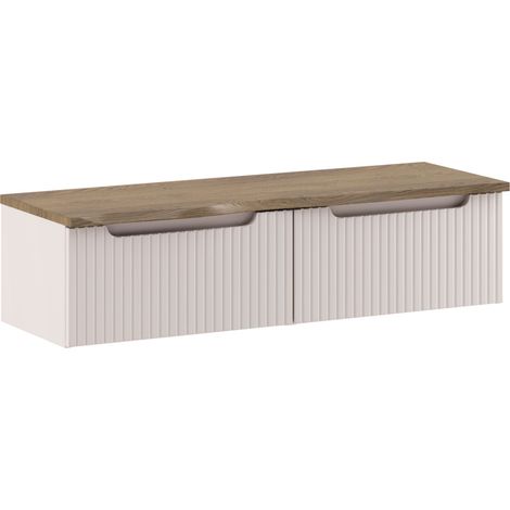 Meuble suspendu sous double vasque NOVA Cachemire 120 cm avec plan en chêne Casella – 2 tiroirs