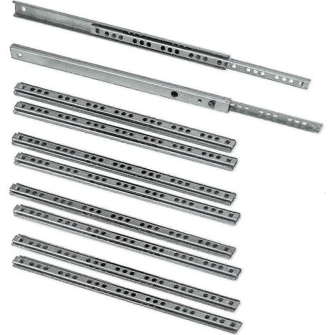 Lot de 5 paires (10 pièces) de glissières à billes pour tiroir, 17 mm x 278 mm, finition zinguée.