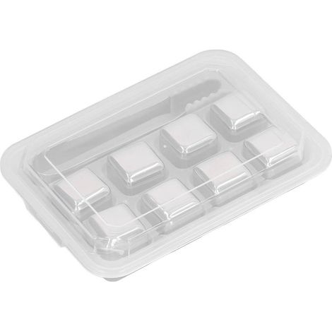 Lot de 8 pierres à whisky réutilisables en acier inoxydable avec pince et boîte de rangement pour rafraîchisseur de vin (1/5)