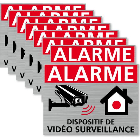 Signaletique.Biz France – Autocollants vidéo surveillance – Lot de 8 stickers alarme – Argent brossé 150 x 90 mm – Dissuasion anti-intrusion