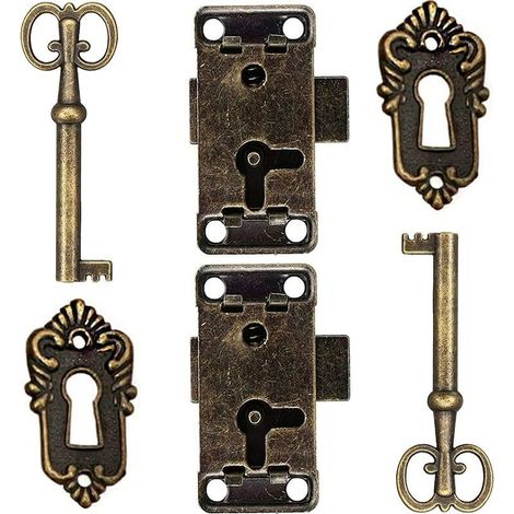 2 Pcs Serrure De Porte D'Armoire Antique Serrure Meubles Verrous Pour Placards DéCoratifs Serrure Avec Clé Trou De Serrure Pour BoîTe En Bois Bijoux Anciens Maquillage Valise Tiroir De Meubles-Devenir (1/5)
